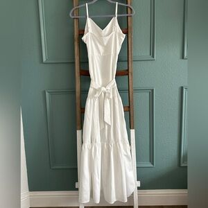 White Tiered Sleeveless Maxi Dress With Detached Waist Strap Size Small